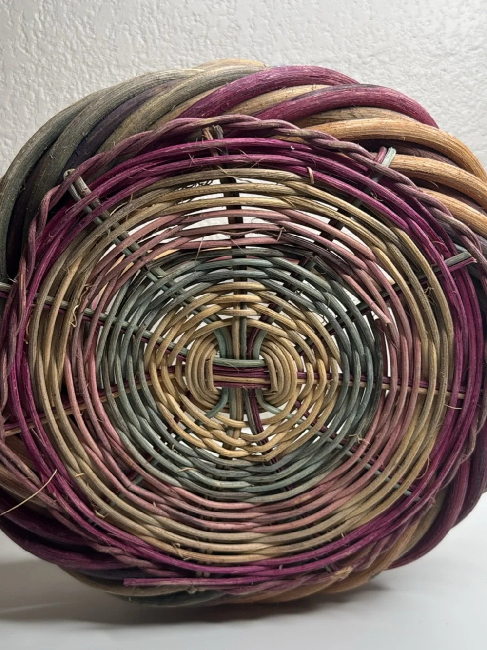 Woven Decorative Basket with Handle in Pink and Natural Tones